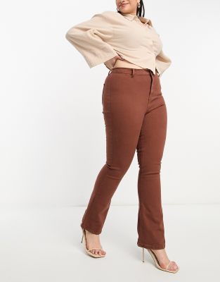 DTT Plus Bianca high waisted wide leg disco jeans in chocolate-Brown