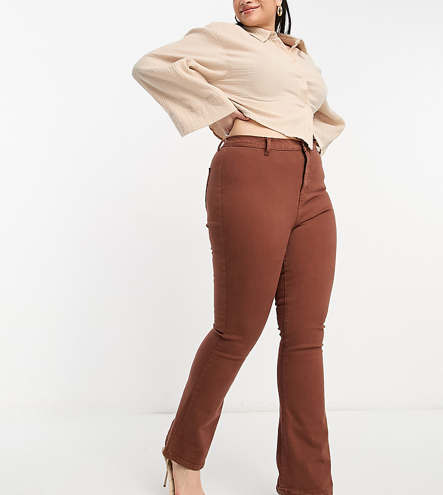 DTT Plus Bianca high waisted wide leg disco jeans in chocolate-Brown