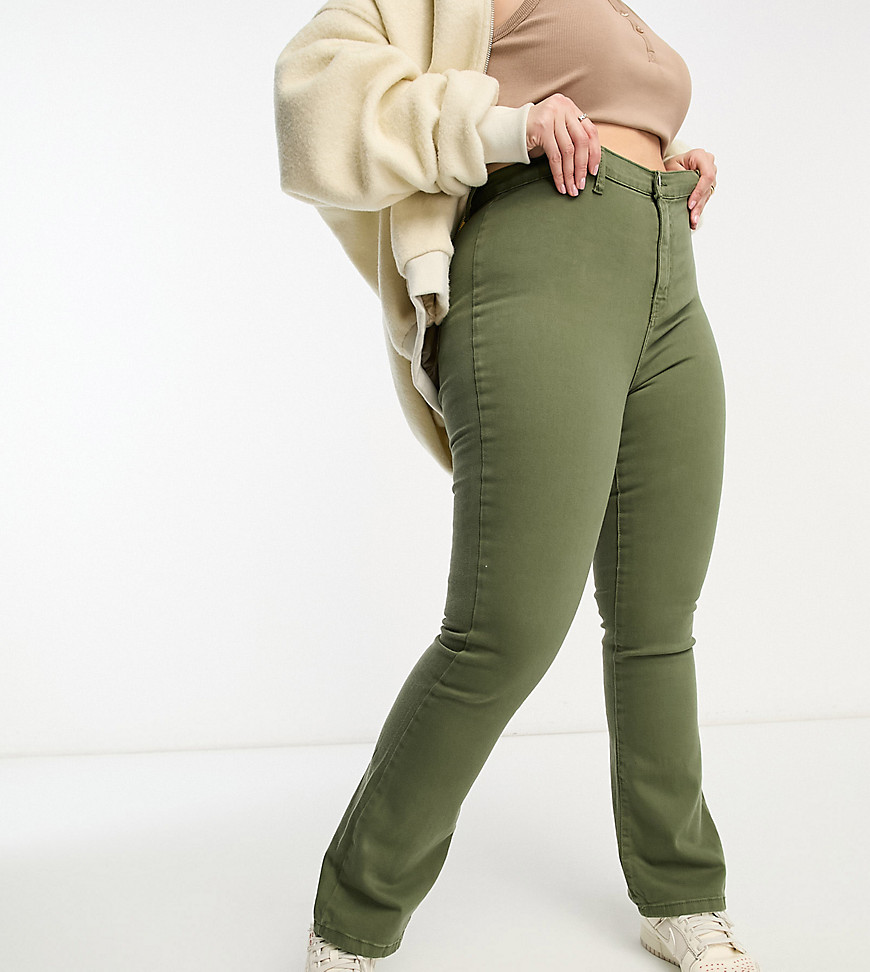 DTT Plus Bianca high waisted wide leg disco jeans in khaki-Green