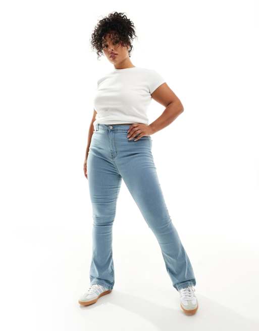 DTT Plus Bianca high waisted wide leg disco jeans in light stone