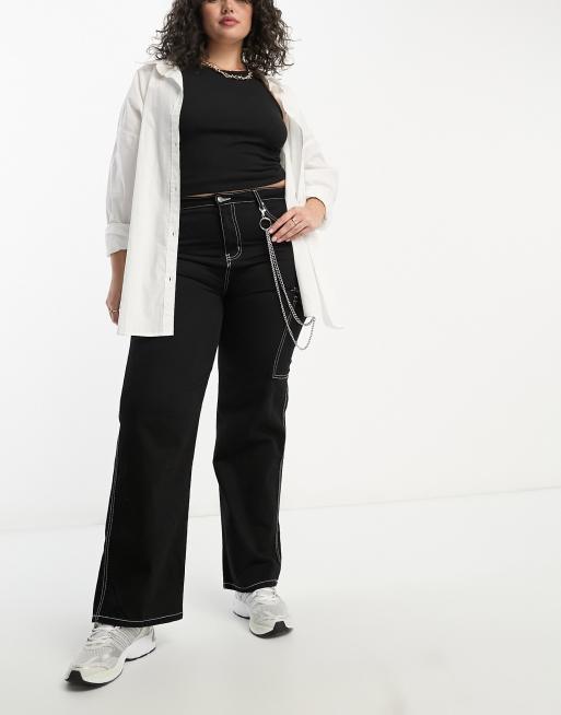 DTT Plus – Blaze – Svarta vida cargojeans med kedja