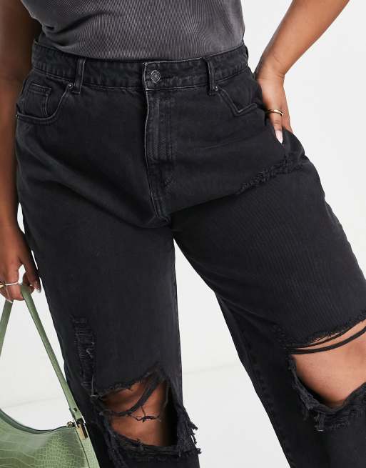 Washed black knee hot sale rip boyfriend jean