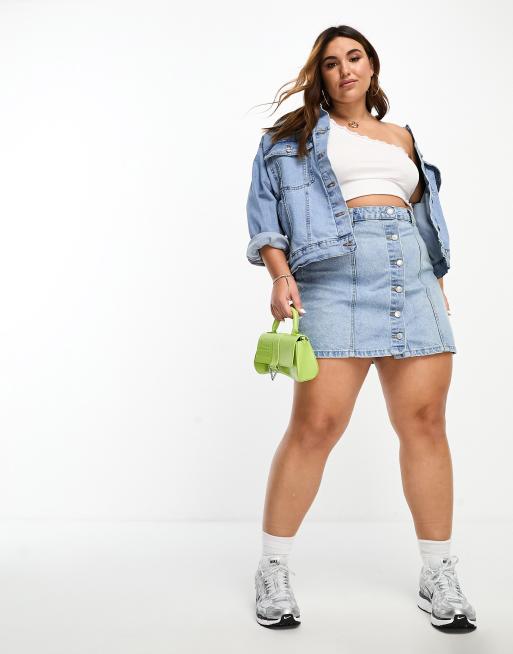 Plus size clearance button jean skirt