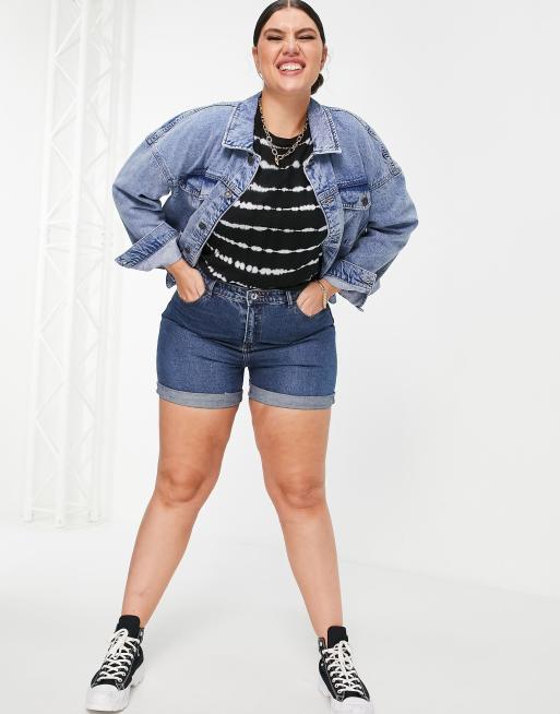 DTT Plus Caidi high waist denim shorts in mid blue , 4 of 4