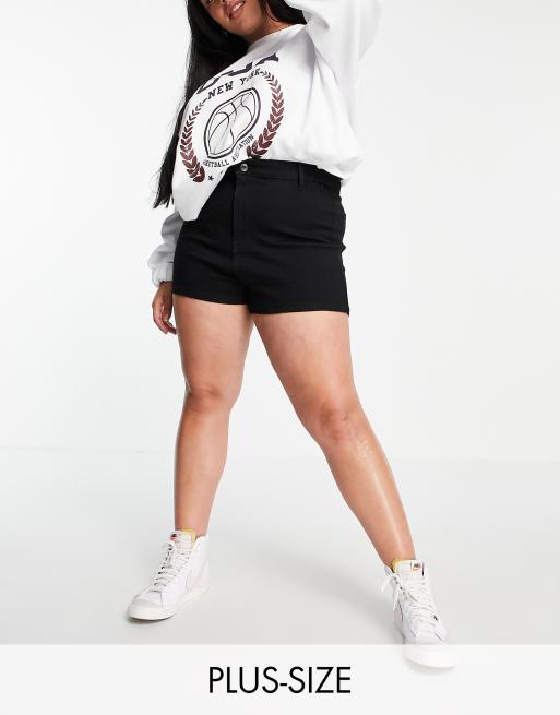 DTT Plus - Charlotte - Disco denim short met hoge taille in zwart 