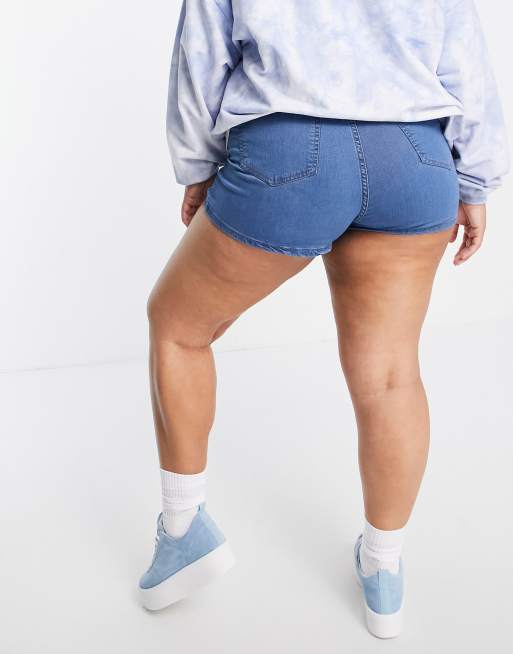 Dtt Plus Charlotte High Waisted Disco Denim Shorts In Mid Blue Asos