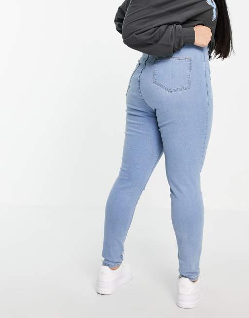 DTT Plus Chloe high waisted disco stretch skinny jeans in light wash blue ASOS