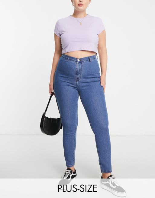 DON'T THINK TWICE PLUS DTT Plus Chloe High Waisted Disco Stretch Skinny  Jeans In Mid Wash Blue for Women