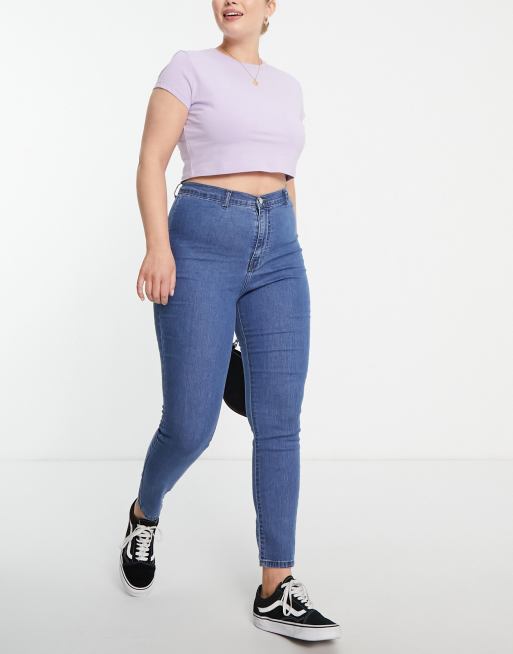 DTT Plus Chloe high waisted disco stretch skinny jeans in mid wash