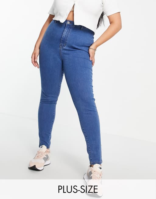 DTT Plus – Chloe – Niebieskie obcisłe jeansy disco ze stretchem z podwyższonym stanem 