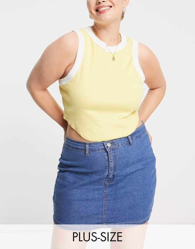 Don't Think Twice - DTT Plus Clara high waisted stretch denim skirt in mid blue