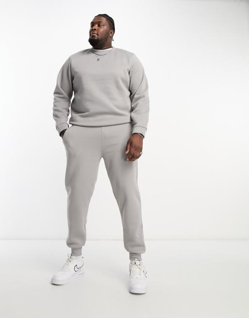 DTT Plus crew neck sweatshirt sweatpants tracksuit set in light gray