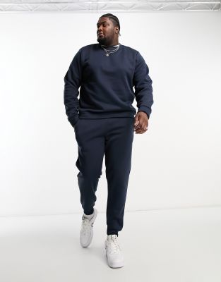 Don't Think Twice Dtt Plus Crew Neck Sweatshirt & Sweatpants Tracksuit Set  In Navy | ModeSens