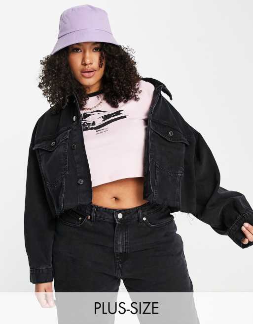 Oversized cropped black outlet denim jacket