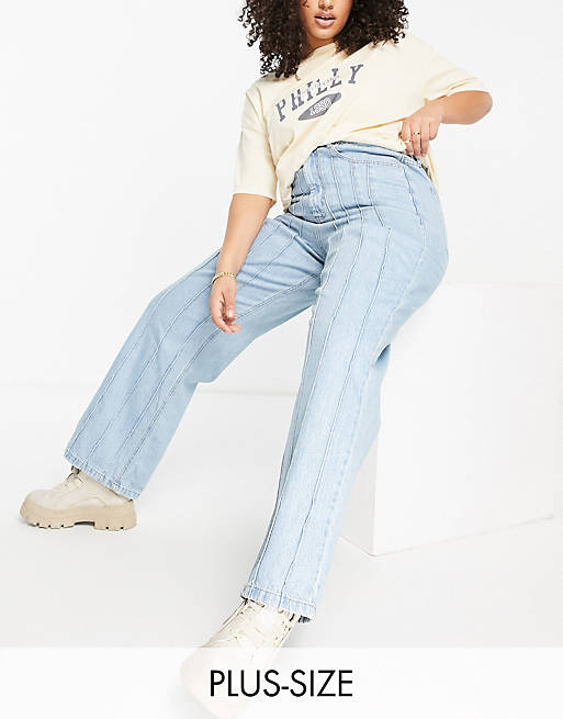 DTT Plus - Dad jeans met hoge taille en rechte pijpen met siernaden voor 