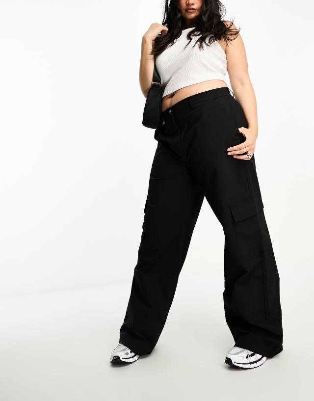 Don't Think Twice - DTT Plus Del high waisted cargo trousers in black