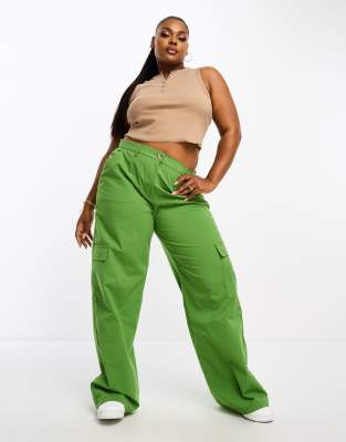 Don't Think Twice DTT Plus Del high waisted cargo trousers in green