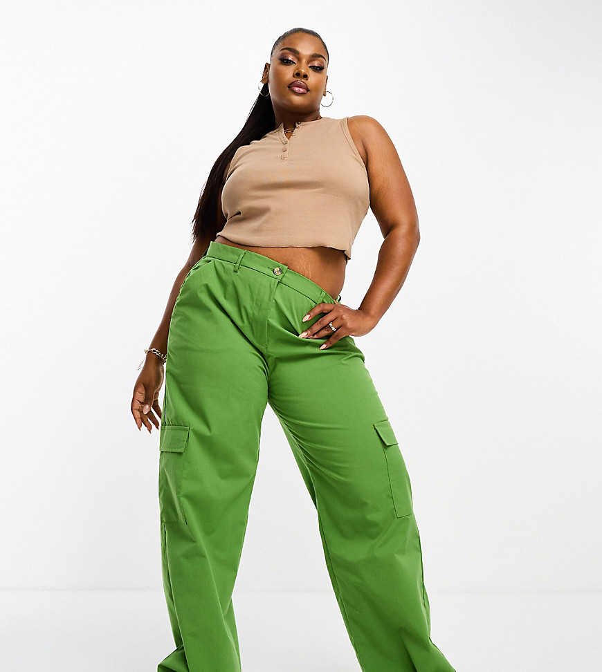 DTT Plus Del high waisted cargo trousers in green
