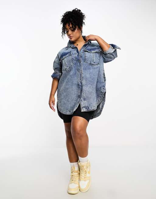 DTT Plus – Eden – Oversize-Jeanshemd in Acid-Blau