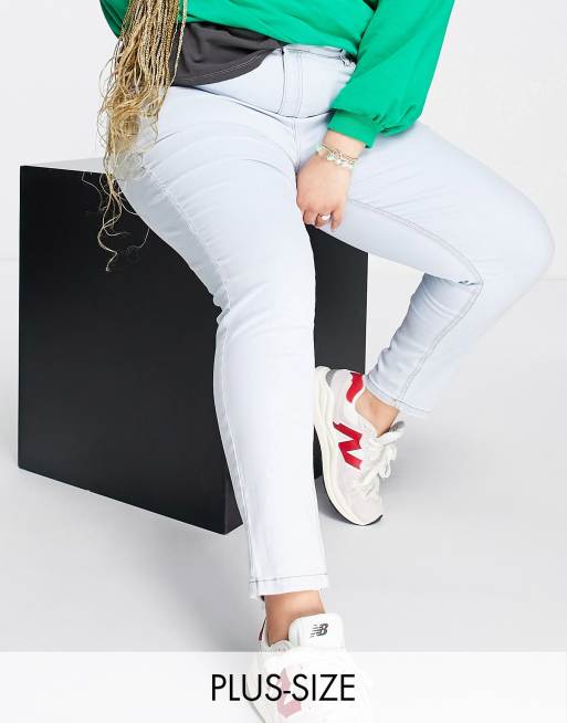 DTT Plus Ellie high waisted skinny jeans in light blue 