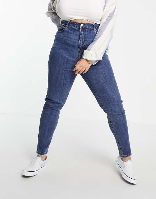 DTT Plus Ellie high waisted skinny jeans in mid blue , 4 of 4