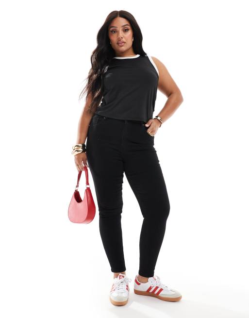 DTT Plus - Ellie - Skinny jeans met hoge taille in zwart