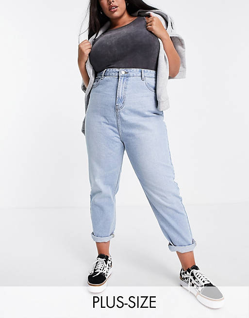 DTT Plus - Emma - Mom jeans met superhoge taille in lichtblauw met wassing 