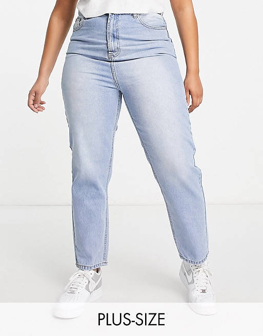 DTT Plus - Emma - Mom jeans met superhoge taille in lichtblauw met wassing  
