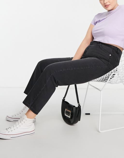 DTT Plus – Emma – Mom jeans z bardzo wysokim stanem w kolorze spranej czerni , 4 z 4