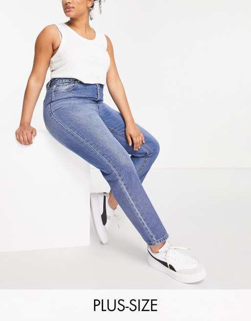 DTT Plus Emma super high mom jeans in wash blue | ASOS