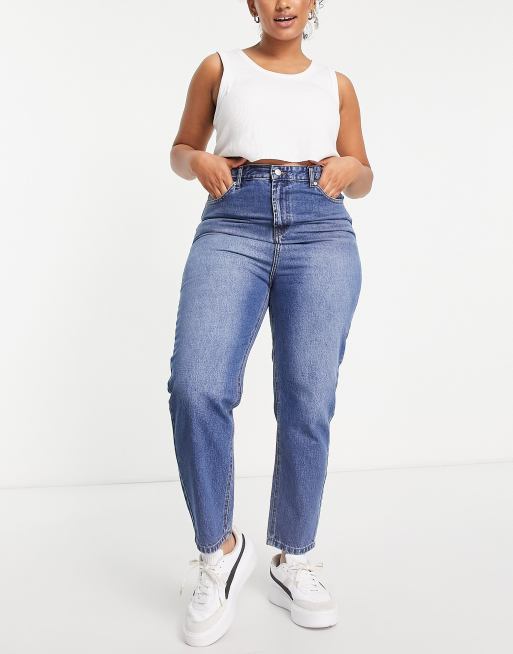 DTT Plus Emma super high waist mom jeans in mid wash blue  , 4 of 4