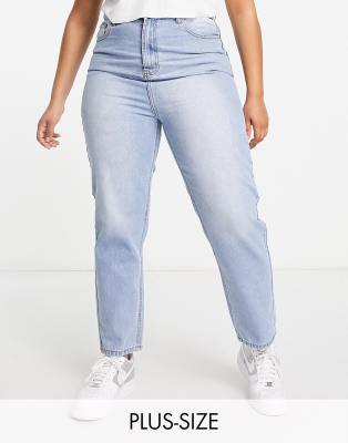 DTT Plus Emma super high waisted mom jeans in light blue wash | ASOS