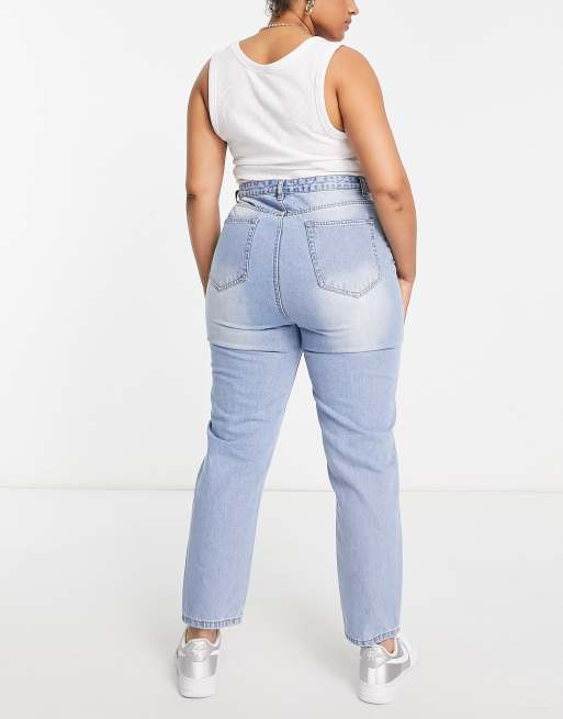 DTT Plus Emma super high waisted mom jeans in light blue wash  , 2 of 4