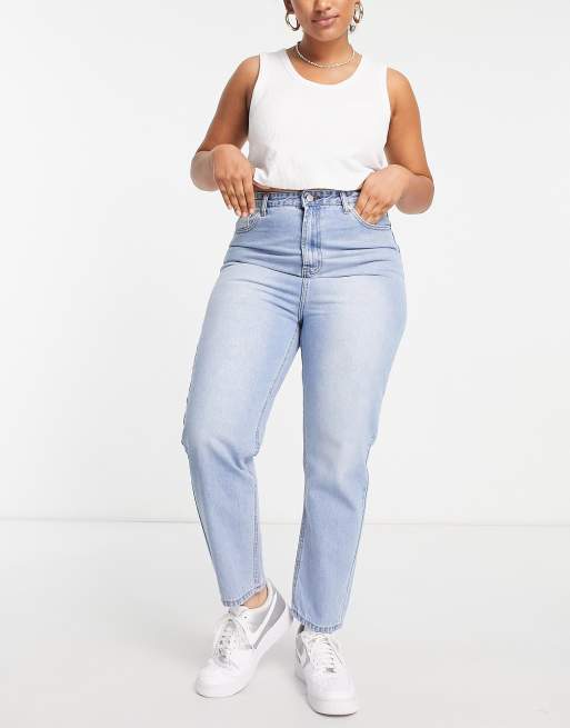 DTT Plus Emma super high waisted mom jeans in light blue wash  , 3 of 4