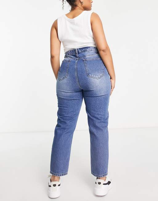 DTT Plus Emma super high waisted mom jeans in mid wash blue  , 2 of 4