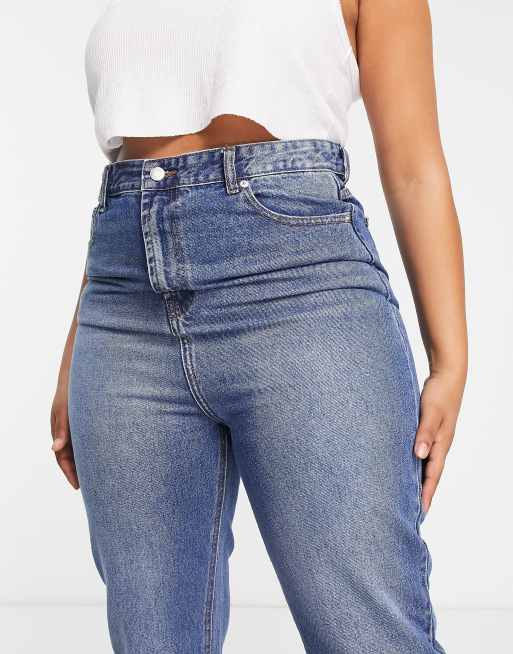 DTT Plus Emma super high waisted mom jeans in mid wash blue