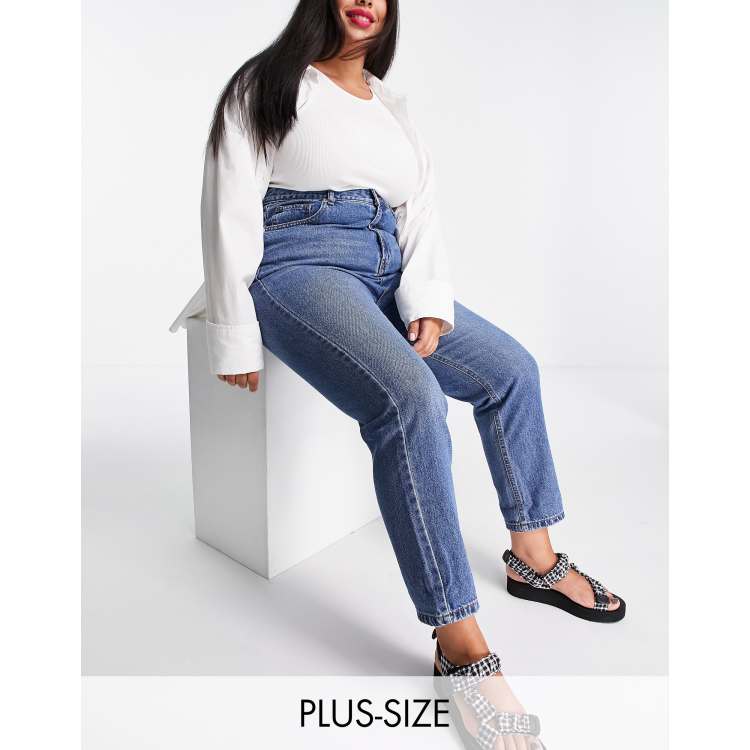 DTT Plus Emma super high waisted mom jeans in mid wash blue