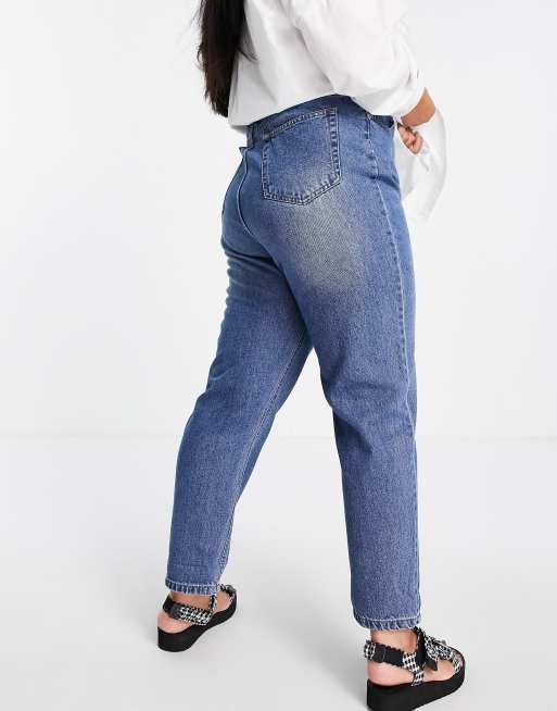 DTT Plus Emma super high waisted mom jeans in mid wash blue