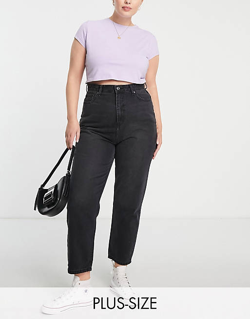 DTT Plus Emma super high waisted mom jeans in washed black 