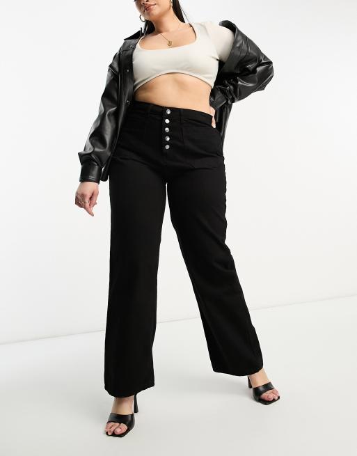 DTT Plus – Fern – Jeans mit geradem Bein und Knopfleiste in Schwarz