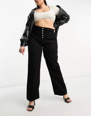 Dtt Plus Fern Staright Leg Jeans With Button Front In Black