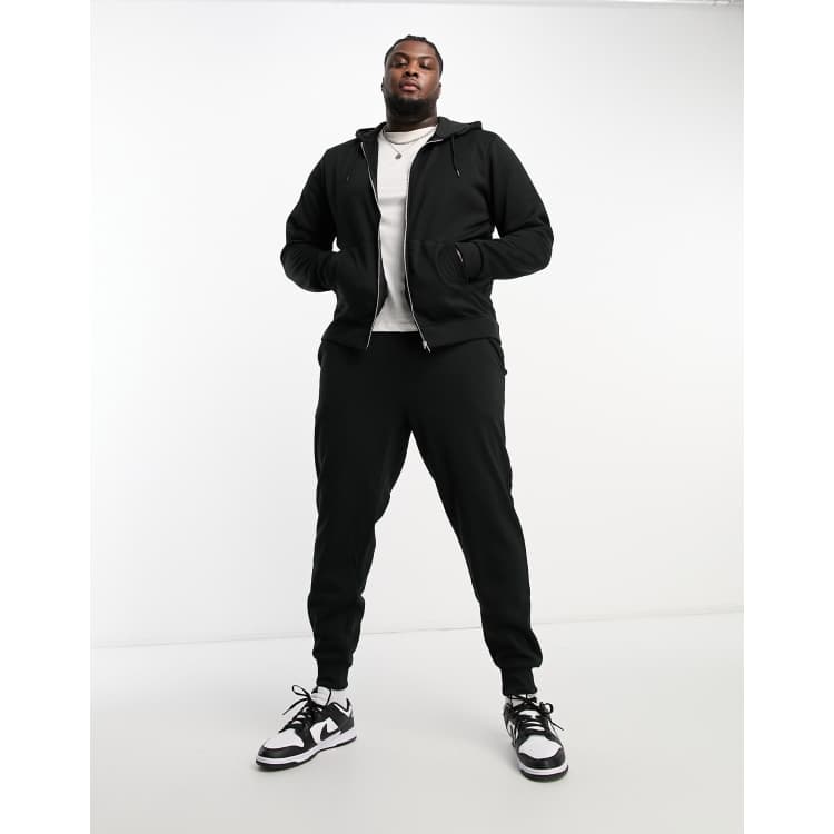 Zipper Hoodie Sweat Jacket & Sweat Pants Set - BLACK / S