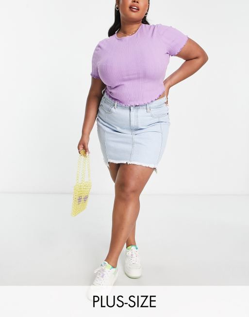 DTT Plus - Gabby - Gonna di jeans azzurra con fondo asimmetrico 
