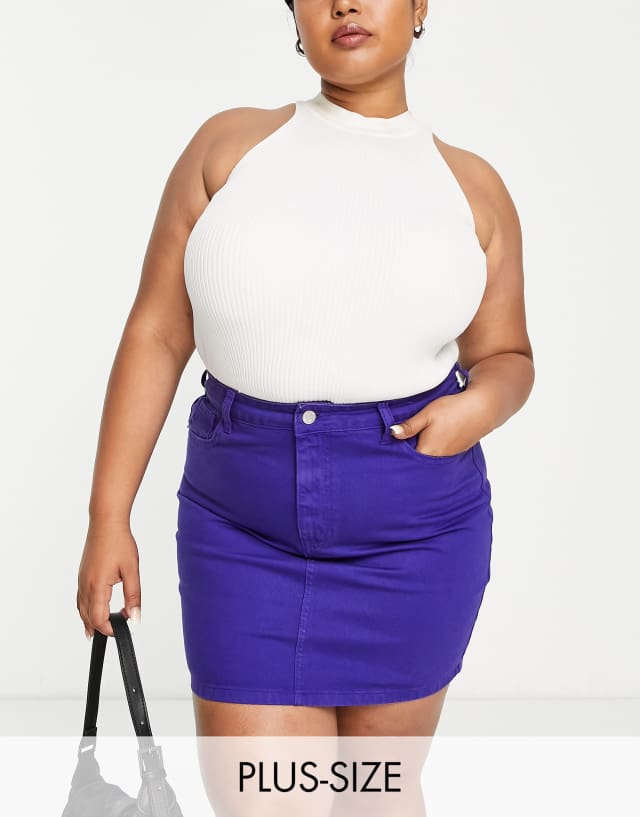 DTT Plus Gabby high waist denim skirt in bright blue