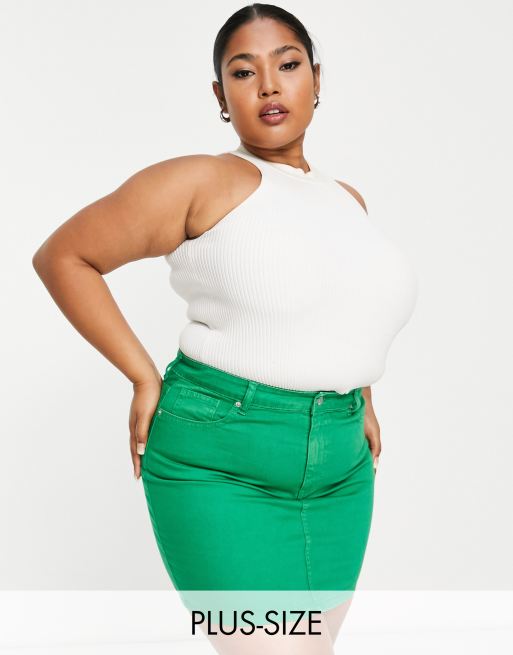 DTT Plus Gabby high waist denim skirt in green ASOS