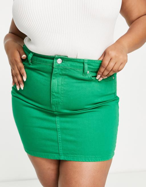 DTT Plus Gabby high waist denim skirt in green ASOS