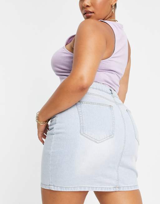 fordelagtige Plante træer Ødelæggelse DTT Plus Gabby high waisted denim skirt in light blue | ASOS