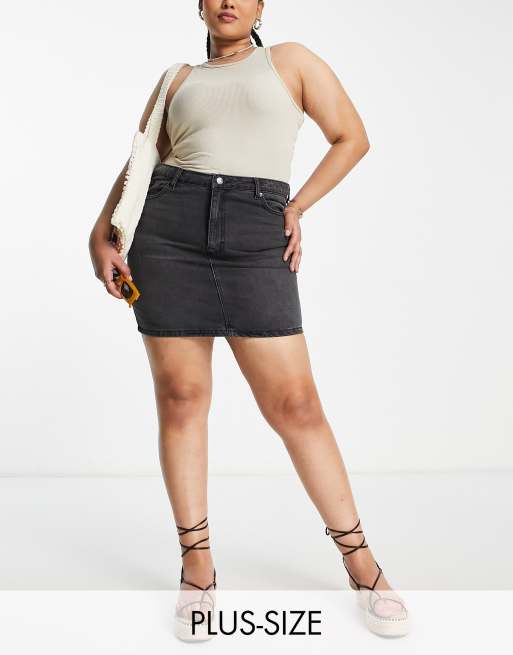 DTT Plus Gabby high waisted denim skirt in washed black ASOS