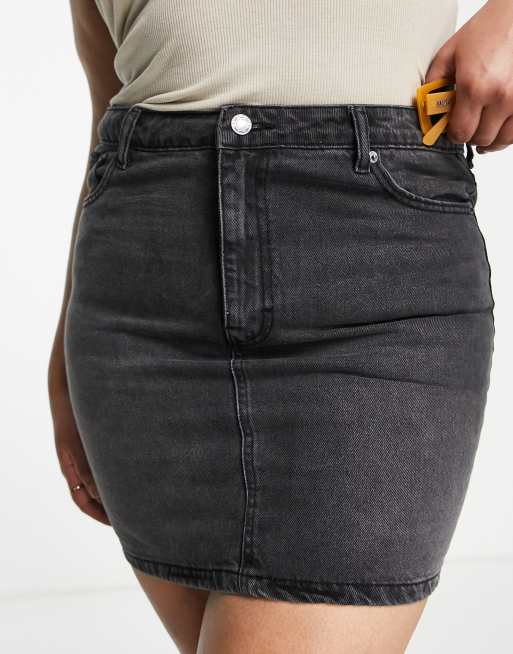 DTT Plus Gabby high waisted denim skirt in washed black , 4 of 4