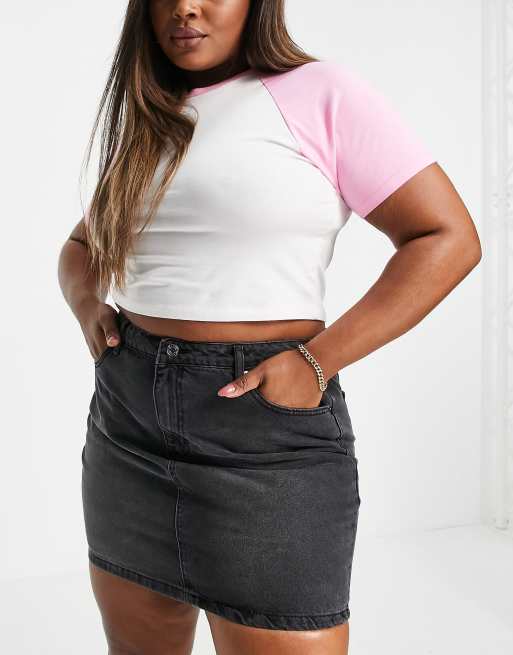 Plus size high waisted black denim skirt sale